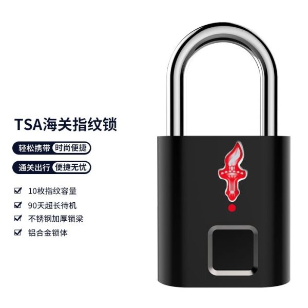 Hot Selling Durable Biometric 10 Fingerprints TSA Smart Fingerprint Padlock Custom Luggage Security with Travel Luggage