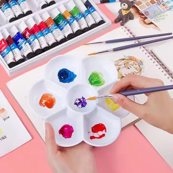 Flower Shape Watercolor And Acrylic Painting Palette Artist Plastic Paint Palette