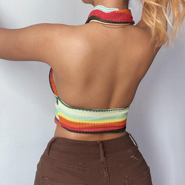Weave Sexy Girl Cross Top Tight Short Length Halter Irregular