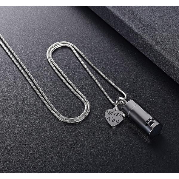 Pet Paw Print Cylinder Keepsake Necklace for Dog Cat Ashes Pet Memorial Picture Jewelry
