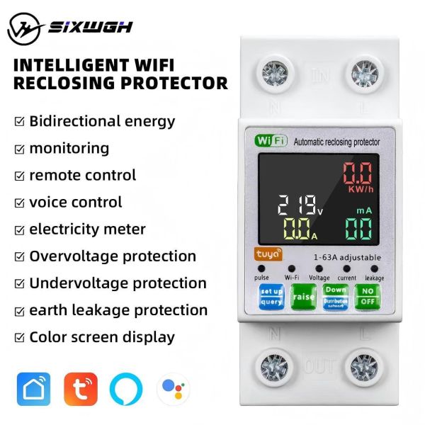 WiFi Reclosing Protector: 1-63A Adjustable, Energy Monitor, Voice/App