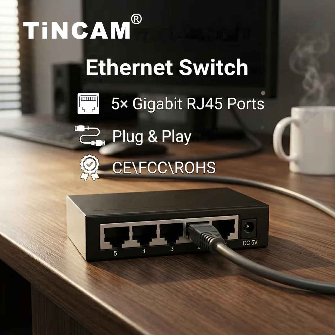 5-Port Gigabit Ethernet Switch Unmanaged Desktop Network Switch Metal Housing Plug & Play TBC-S5005E