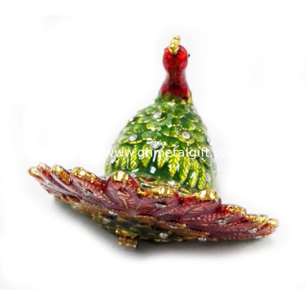 Beautiful peacock jewelry gift boxes alloys pewter peacock mini jewelry box