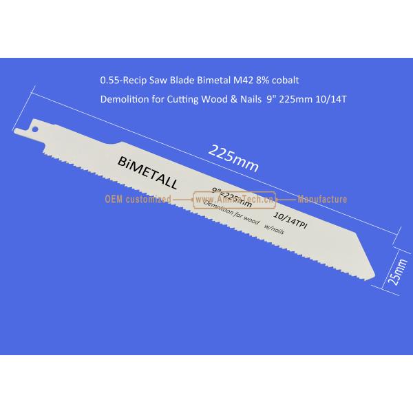 Recip Saw Blade Bimetal M42 8% cobalt Demolition for Cutting Wood & Nails 9
