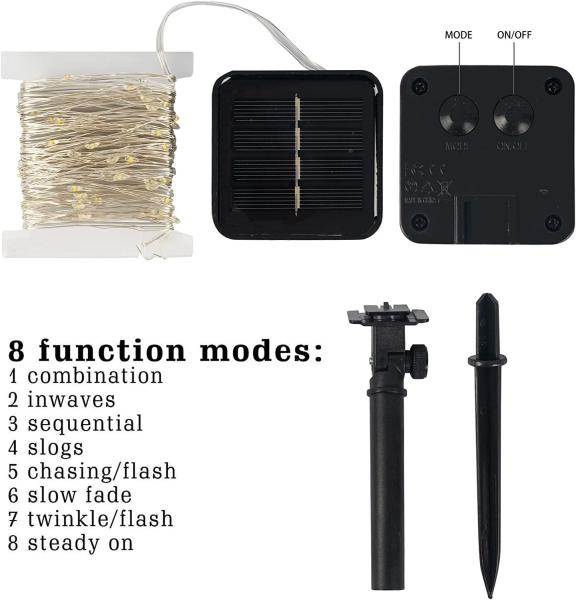 20m Solar Christmas String Lights Outdoor Powered Waterproof For Party Tree Yard Decor