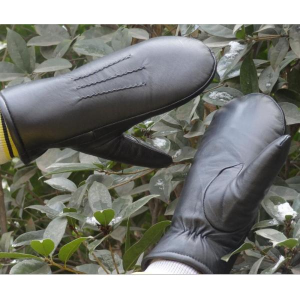 Australian Goat Skins Leather Mitten Warm Lamb Fur Shearing Lining Nappa Winter Gloves for Men