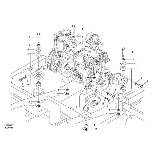 Валик VOE14528380 VOE14528381 держателя валика D7D D7E двигателя EC240B EC240C резиновый