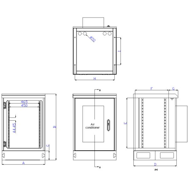 Un aislamiento 650*650*1000m m de Front Door Outdoor Telecom Cabinet 16U 19Inch 20m m PEF