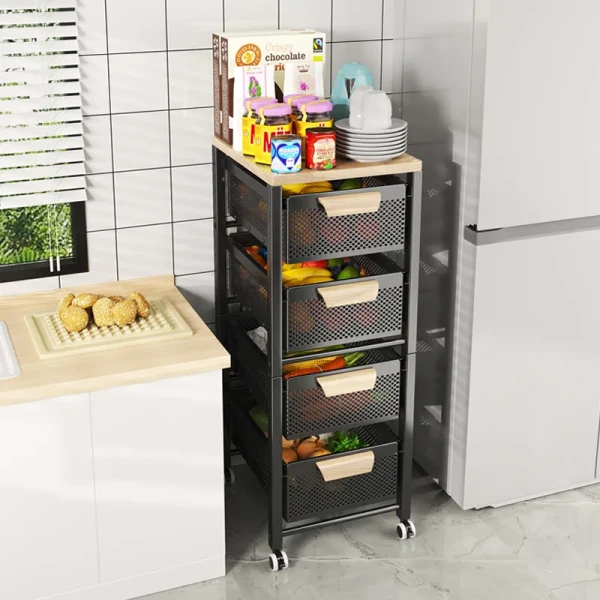6 Tier Kitchen Metal Rolling Basket Utility Cart Storage Stand Fruit Vegetable Snack Organizer Shelf for Home