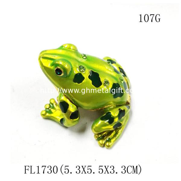 wholesale green crystal frog design metal trinket frog shape metal jeweled enamel trinket boxes