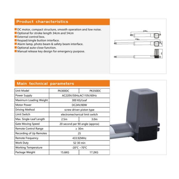24V DC Motor Solar Powered Swing Gate Opener Solar Panel Rechargeable Backup Battery