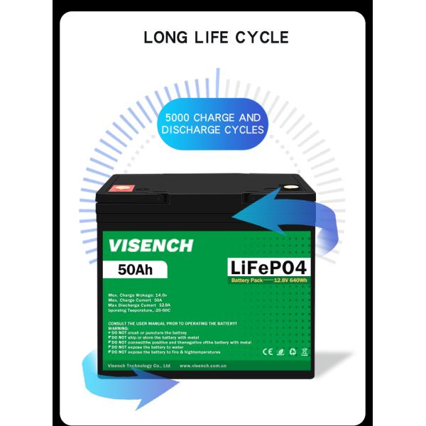 Visench 12V 50Ah Lifepo4 Litio de hierro Batería de paquete de ciclo profundo Tiempos de batería Lifepo4 12V para el sistema de energía solar