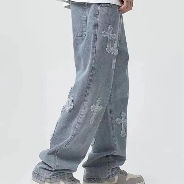                 OEM Mens Side Pocket Jeans Washed Vintage Baggy Multi Pocket Jeans Men             