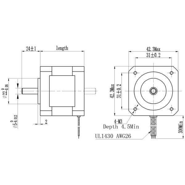 NEMA17 42mm 1.8deg 2PH Electric Stepper Motors 25mm 60mm length for 3D Printer