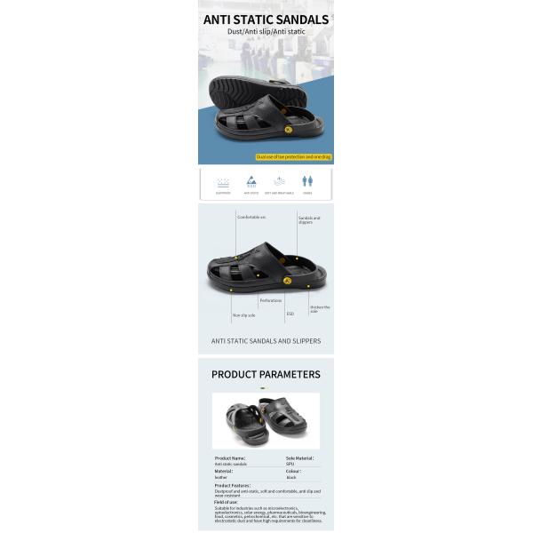 Black Non Slip Food Industry Footwear Lab Cleanroom ESD SPU Antistatic Slippers