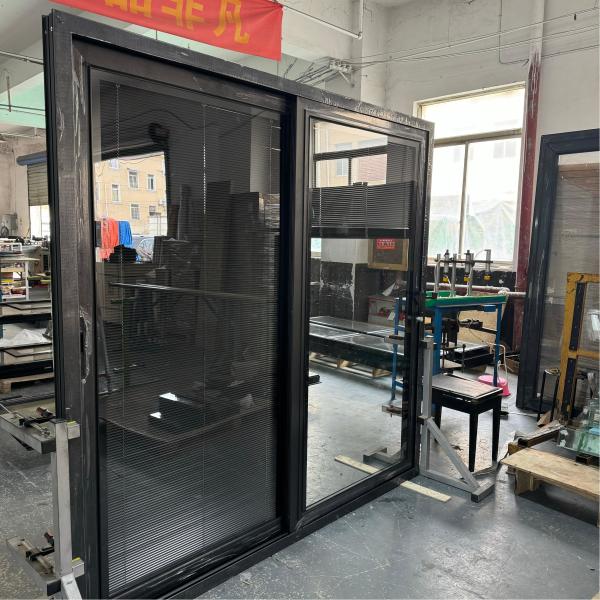 thermal break Alumimum Sliding Glass Door manual roller shutter double tempered glass