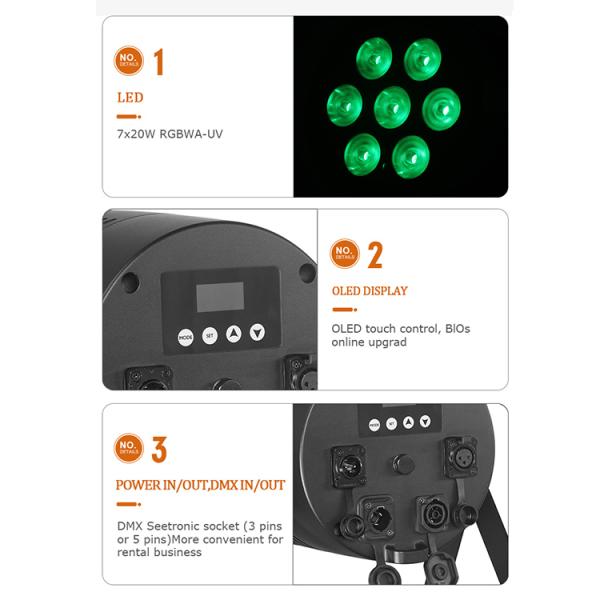 7*20W 6in1 LED Exterior Outdoor IP65 Waterproof RGBWA-UV DMX 512 Control Par Light