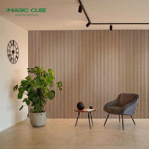 Natural Oiled Oak Veneer Acoustic Slat Wall Panel With Polyester Fiber Base