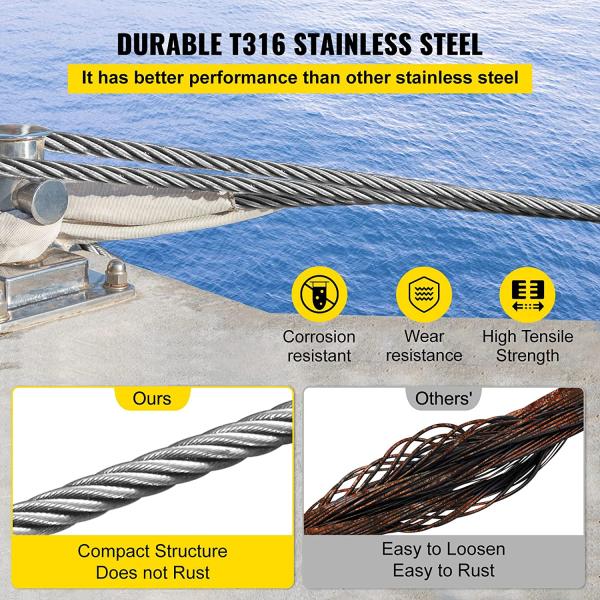 1x19 Construction AiSi Standard 316 Stainless Steel Cable 1/8 Inch Steel Wire Rope for Railing Decking