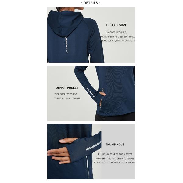 Hoodie йоги быстрый сухой Breathable с пуловером легковеса отверстия большого пальца руки задействуя