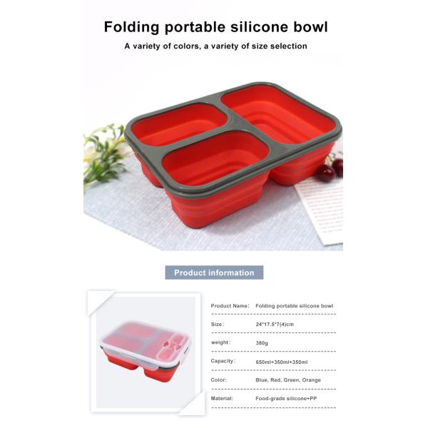 3 Compartments Dishwasher Safe Collapsible Bento Box BPA Free For Kids