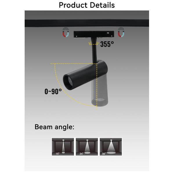 18W 48V Adjustable Angle Led Magnetic Track Light 1377lm-1683lm