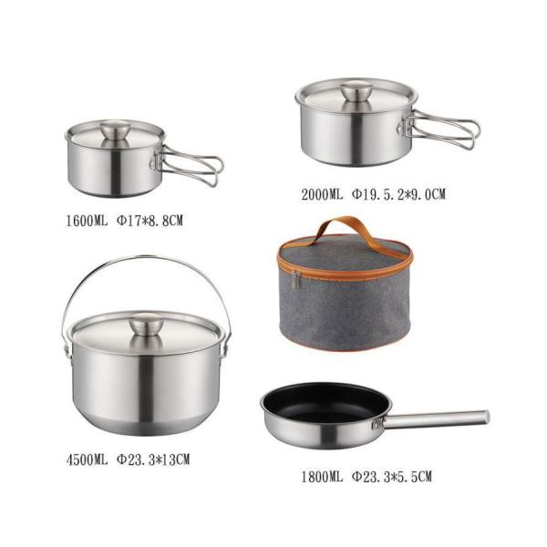 Amazon TOP Seller 304 Stainless Steel Non Stick Fry Pan Outdoor Cooking Set Camping Cookware Set For Hiking