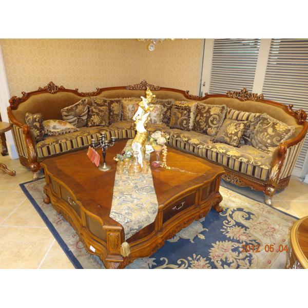 Gold Foil Royal Fabric Wooden Luxury Sofa Antique Baroque Style Couch 5 Years Guarantee