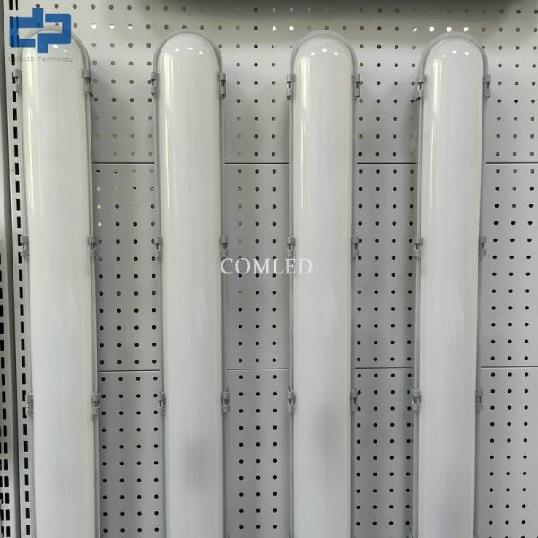 Luz de tira industrial tri-prueba de 4 pies regulable para estacionamiento, luminaria LED compacta, aprobación CE SAA, luminaria lineal tri-prueba con sensor y regulación, batten LED a prueba de vapor