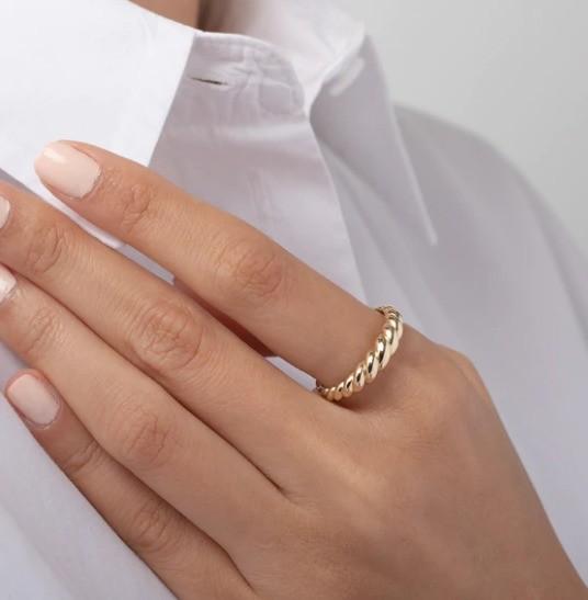 Impressionante Barroco 14K Dourado Gradiente Twist 925 Sterling Silver Feminino Anel