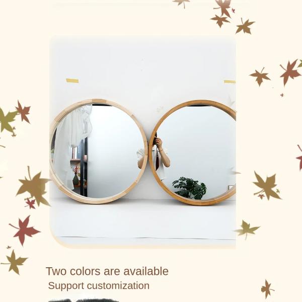 Wood Frame Glass Mirror Rustic Arch Bathroom Round Sticker With Modern Stylish Style