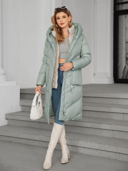 Light Green Long Puffer Coats Hooded Long Padded Coat Womens