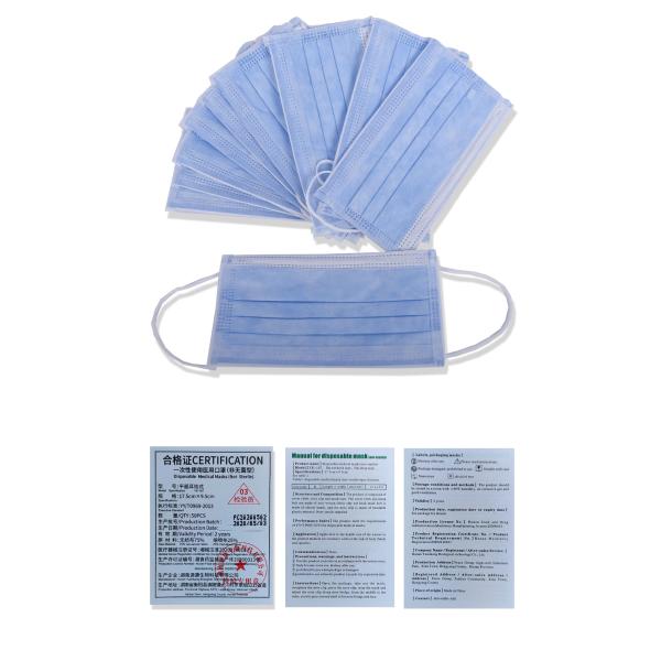 Blue 3ply Disposable Medical Face Mask With Adjustable Bind