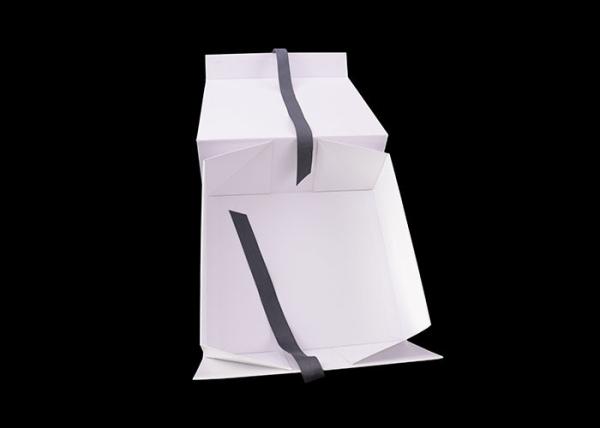 Black Ribbon Closure Paperboard Folding Boxes , White Fancy Gift Box