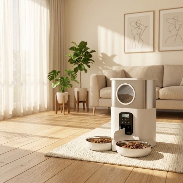 5L Smart Pet Feeder With LCD Display Dual Bowls Intelligent Pet Feeding Machine