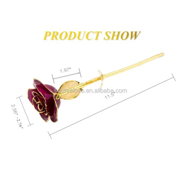 24k Gold Trimmed Purple Rose with Gold Leaf Girlfriend Gift 24k Gold Plated Natural Rose for Valentine's , Mother's Day Gifts
