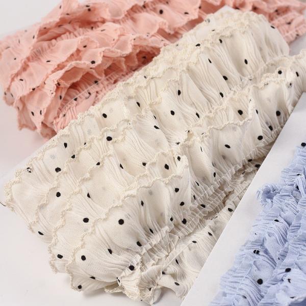 Green Woven Ribbon Hair Accessories for Baby Clothes and Lolita Skirts Wrinkled Polka Dot Skirt Hem 100m