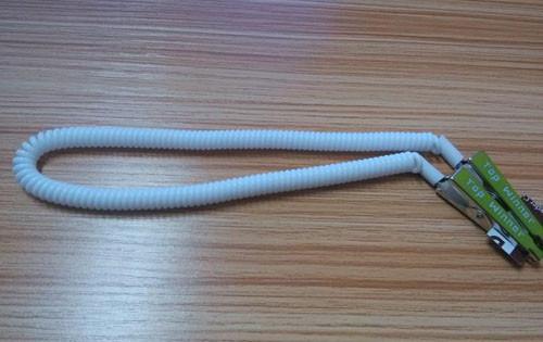 Medical dental bib clip flexible plastic spring coil chain with crocodile clip white color