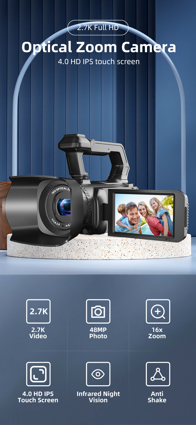 Factory Direct 2.7K 16X Optical Zoom 4.0 HD Inch IPS Screen for YouTube Video Camera Camcorder Video Camera Camcorder