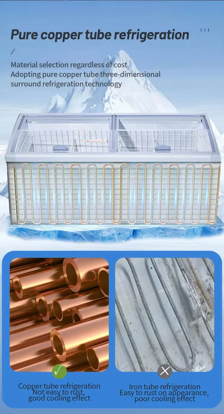340W Combined Island Freezer Thermostat Commercial Refrigeration Equipment Double Doors