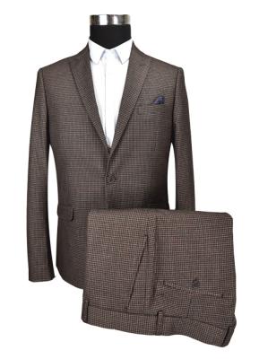 Outside Slim Fit Tailored Suits Brown Check Breastpocket Business Banquet