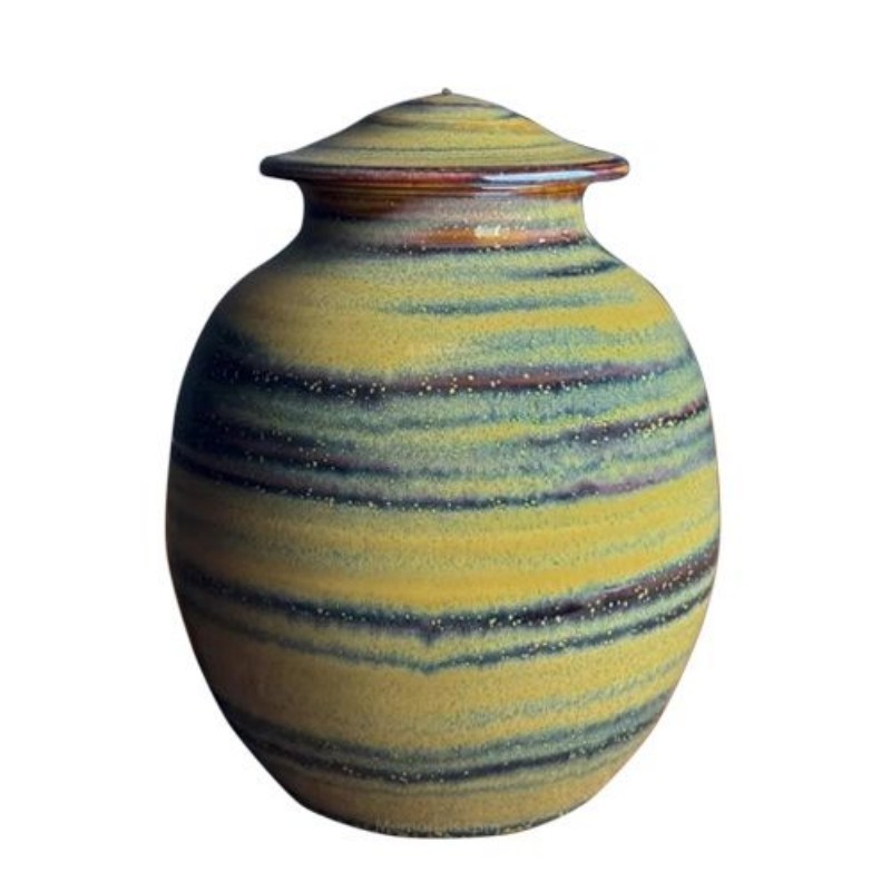 Reactive Glaze Ceramic Cremation Urn with Earth Tone Finish