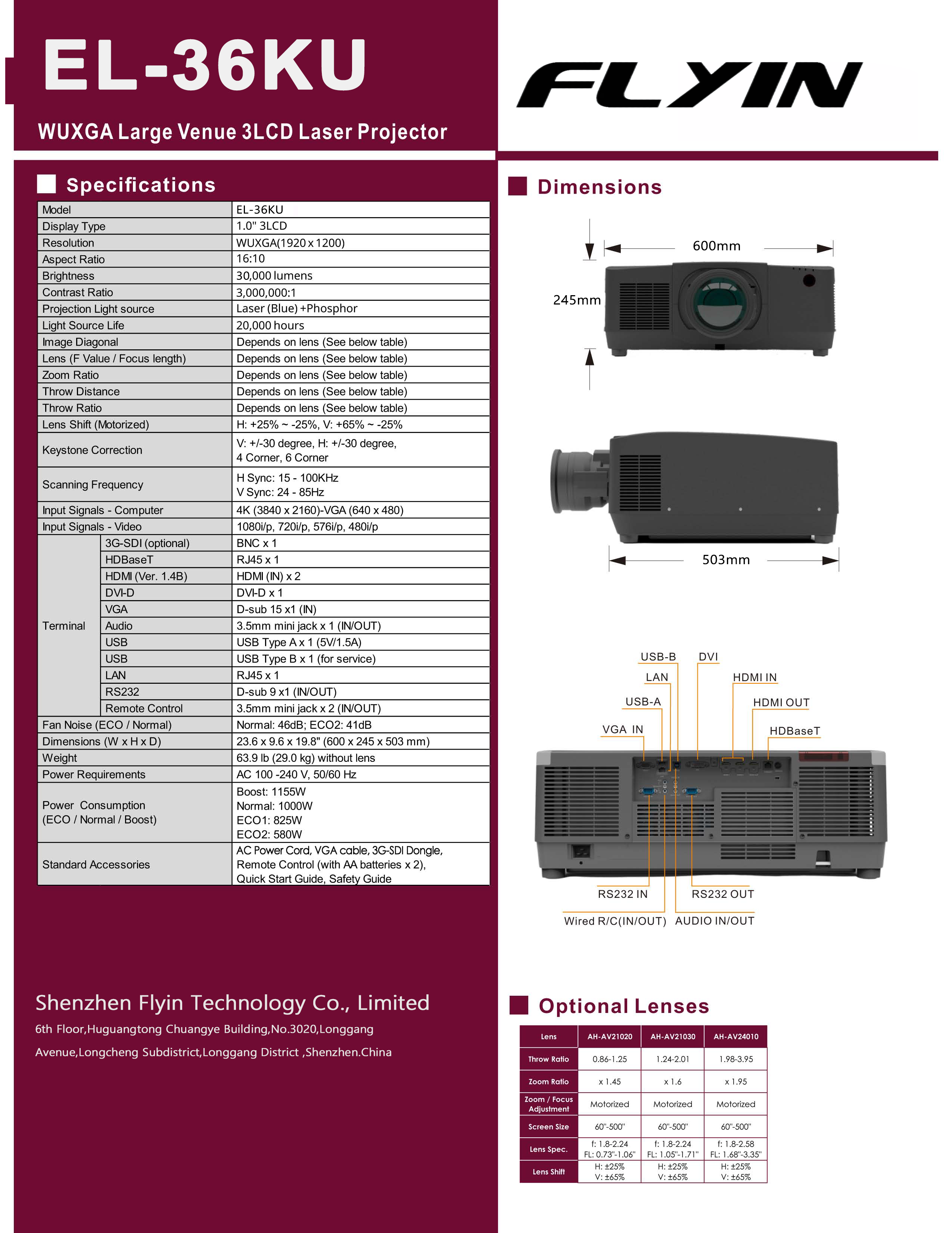 4K 3LCD Laser Projector 30000 ANSI Lumens Flyin EL-G36KU 7D Hologram Outdoor Indoor Large Venue Projector