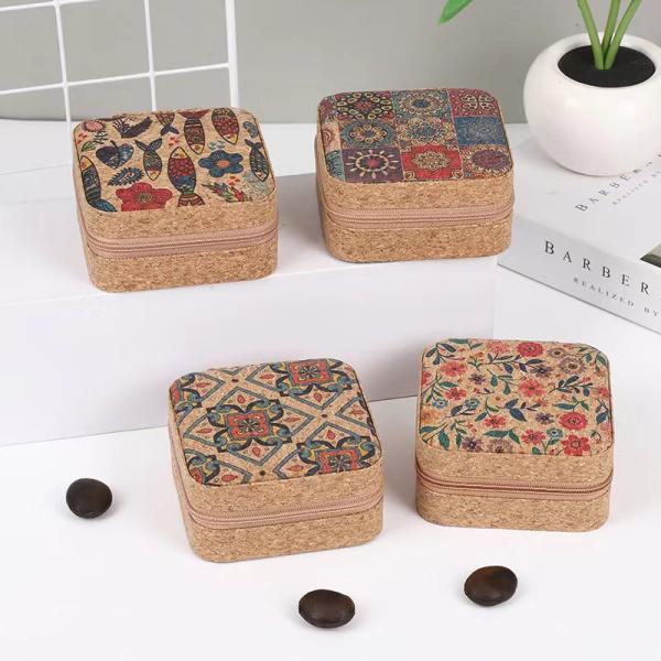 Cuadro de joyas de viaje de corcho, organizador de joyas de caja de corcho para collar de anillo, pendiente de collar, regalo personalizado para mujeres madres niñas