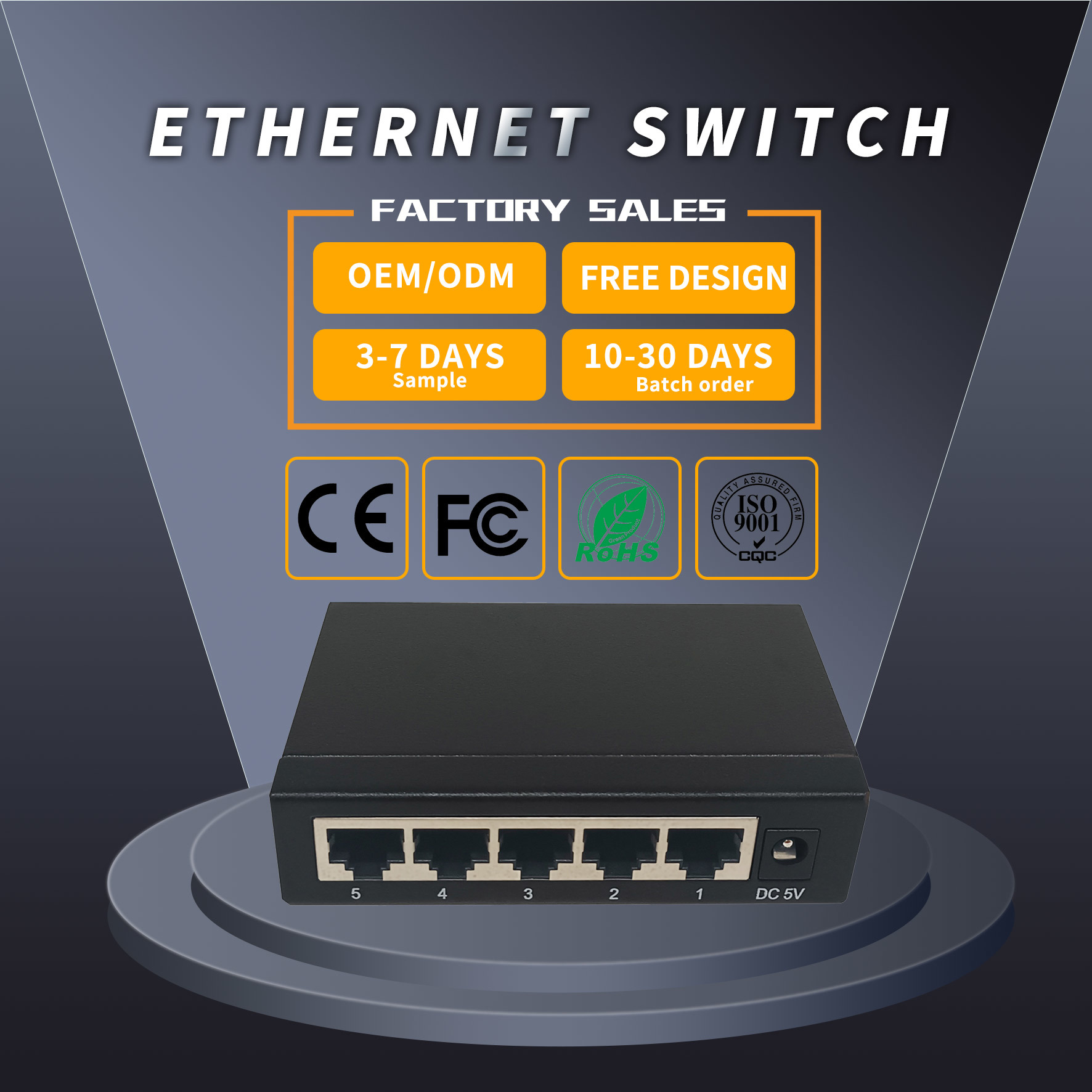 5 Port 10/100Mbps Fast Ethernet Switch Unmanaged Desktop Network Switch Metal Case Plug and Play External 5V Power Adapter TBC-S4005E