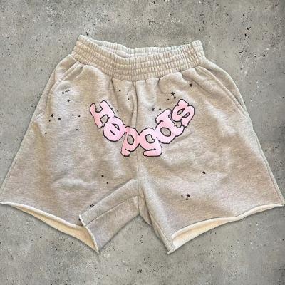 calções curtos de terry francês de homens escuros Graphic Puff Print Joggers Desporto Treino Sweat Shorts Streetwear Velo de algodão