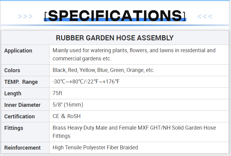 5/8 Inch Aging Resistance High Flexibility Non-Conductive EPDM Rubber Water Garden Hose with GHT Fittings