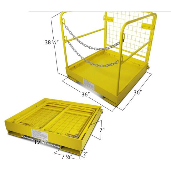Extra Height Hanging Work Platform Forklift Basket Safety Cage Yellow Color