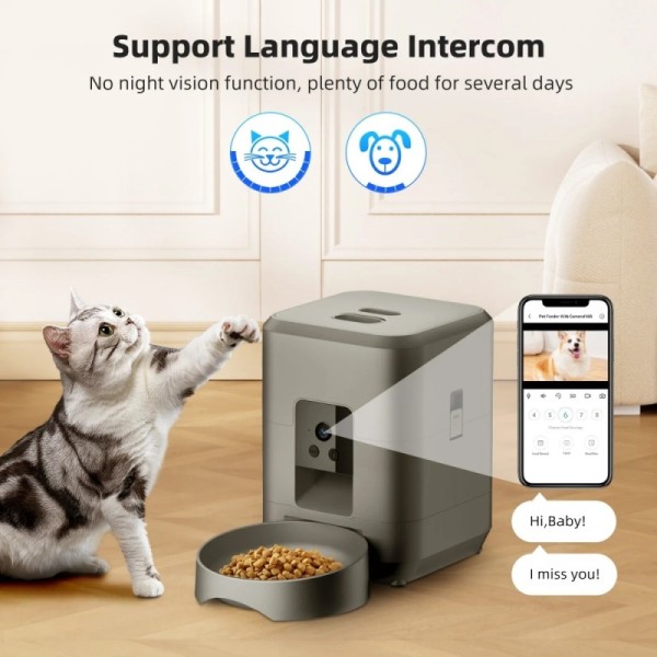 Portable Rechargeable Smart Pet Feeder 2L Automatic Pet Feeding Machine Wifi Remote Control