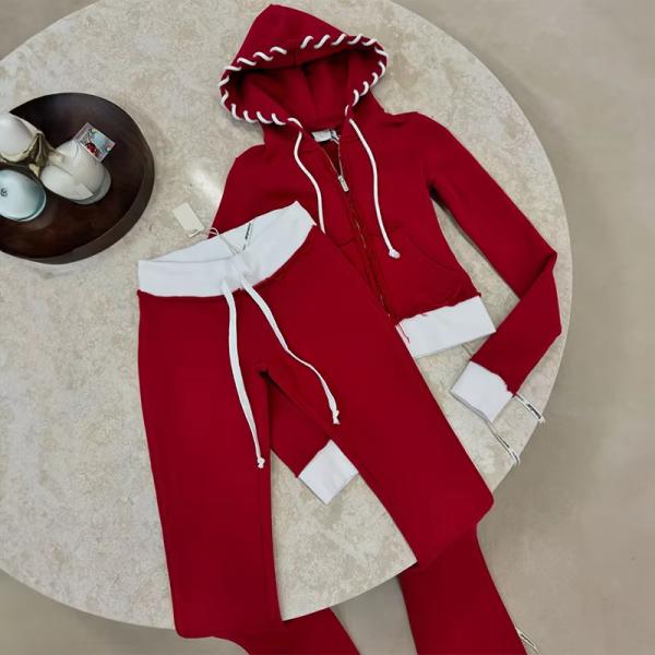 Heavyweight Womens Matching Sweatsuit With Crop Zip Up Distress Rips Embroidery Letter Patches